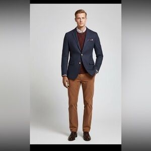 Brooks Brothers Mens Milano Gold Button Tweed Blazer Sports Coat Jacket Navy 44R